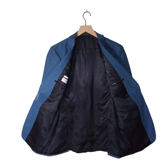 CALVIN Klein Blue Wool Mohair Exteme Slim Fit Single Breasted Blazer Sz 38R - Picture 3 of 5